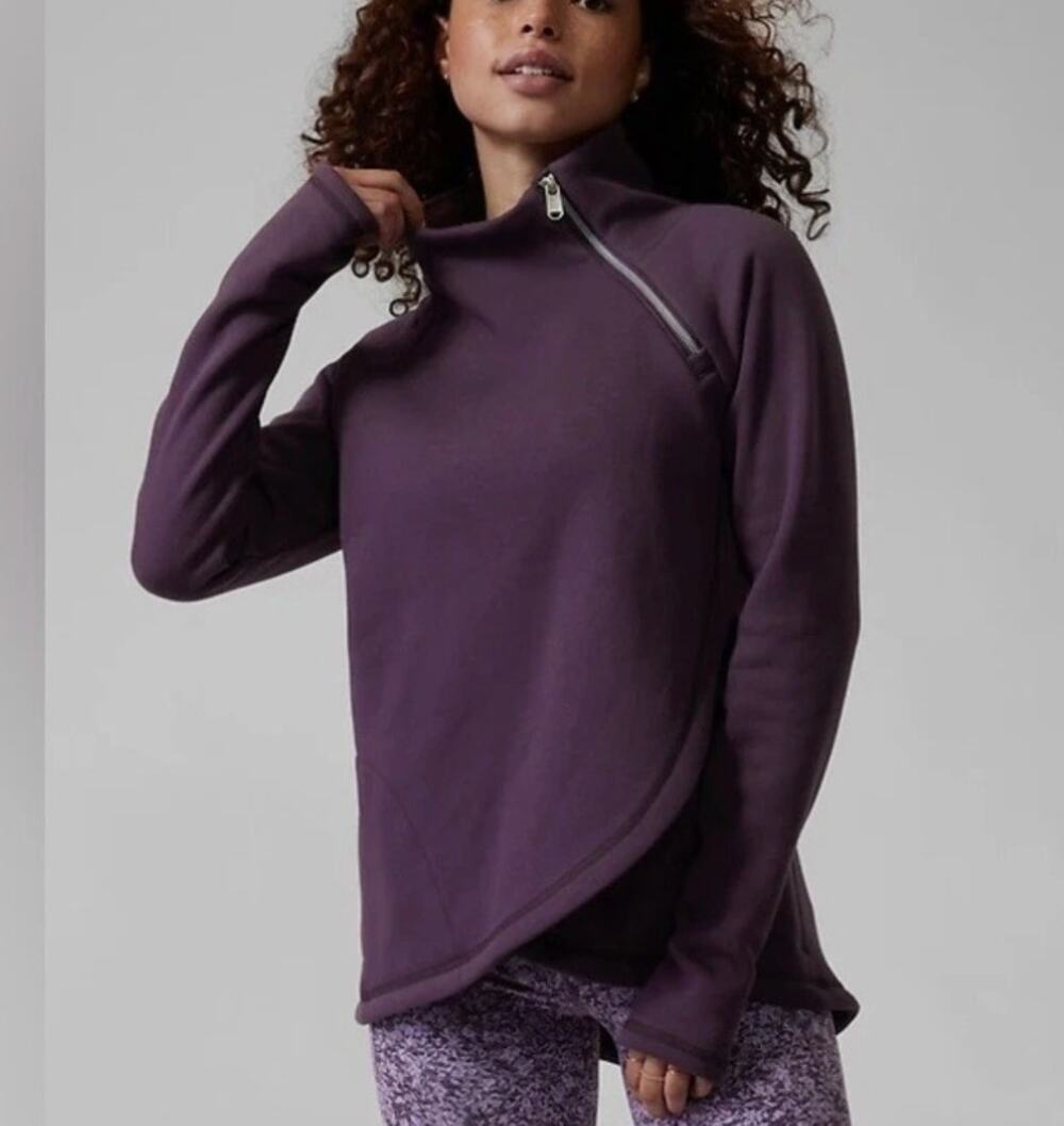 Athleta Cozy Karma Fleece Lined Asymmetric Pullover Funnel Neck Sweatshirt Small